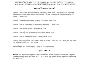 Quyết định 830/QĐ-TTg 2021 Bảo vệ và hỗ trợ trẻ em tương tác lành mạnh trên môi trường mạng