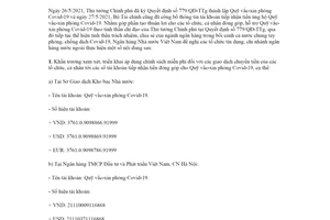 Công văn 3895/NHNN-TT 2021 miễn phí chuyển tiền ủng hộ Quỹ vắc xin phòng Covid19