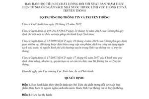 Quyết định 777/QĐ-BTTTT 2021 Bộ Tiêu chí chất lượng xuất bản phẩm thực hiện từ nguồn ngân sách