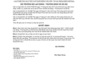 Quyết định 650/QĐ-LĐTBXH 2021 Kế hoạch thực hiện mục tiêu Cộng đồng Văn hóa Xã hội ASEAN