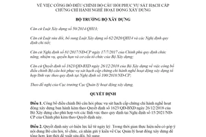 Quyết định 702/QĐ-BXD 2021 điều chỉnh Bộ câu hỏi sát hạch cấp chứng chỉ hành nghề xây dựng