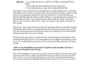 Công văn 64/TANDTC-HTQT 2021 ủy thác tư pháp tống đạt văn bản tố tụng ra nước ngoài