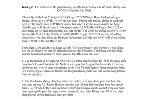 Công văn 333/MT-LĐ 2021 thực hiện phòng chống dịch COVID19 sau khi hoàn thành nhiệm vụ