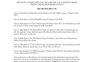 Quyết định 2908/QĐ-BYT 2021 phê duyệt có điều kiện vắc xin cho phòng chống dịch bệnh COVID 19