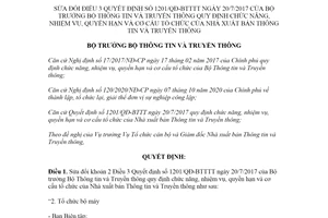 Quyết định 800/QĐ-BTTTT 2021 sửa đổi Điều 3 Quyết định 1201/QĐ-BTTTT