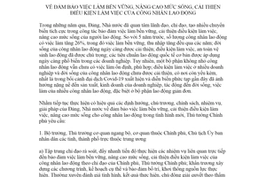 Chỉ thị 16/CT-TTg 2021 nâng cao mức sống cải thiện điều kiện làm việc của công nhân lao động