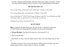 Quyết định 2910/QĐ-BYT 2021 hỗ trợ chống dịch COVID19 lần 2 tại Thành phố Hồ Chí Minh