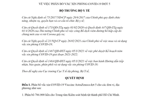 Quyết định 2971/QĐ-BYT 2021 phân bổ vắc xin phòng COVID19 đợt 5