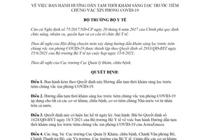 Quyết định 2995/QĐ-BYT 2021 Hướng dẫn khám sàng lọc trước tiêm chủng vắc xin phòng COVID 19