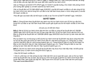 Quyết định 1237/QĐ-UBND 2021 thủ tục hành chính Đầu tư tại Việt Nam Sở Kế hoạch tỉnh Hòa Bình