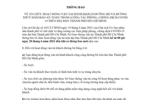 Thông báo 6346/TB-SGTVT 2021 tổ chức vận tải hành khách đường bộ phòng COVID19 Hồ Chí Minh