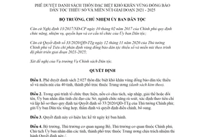 Quyết định 433/QĐ-UBDT năm 2021 phê duyệt danh sách thôn đặc biệt khó khăn vùng đồng bào dân tộc thiểu số và miền núi giai đoạn 2021-2025 do Ủy ban Dâ