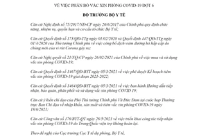 Quyết định 3020/QĐ-BYT 2021 phân bổ vắc xin phòng COVID19 đợt 6