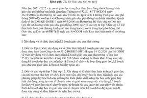 Công văn 2613/BGDĐT-GDTrH 2021 thực hiện chương trình giáo dục trung học năm học 2021 2022