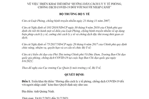 Quyết định 3092/QĐ-BYT 2021 Hướng dẫn cách ly y tế phòng chống dịch COVID19 người nhập cảnh