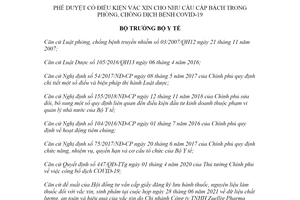 Quyết định 3122/QĐ-BYT 2021 phê duyệt có điều kiện vắc xin trong phòng chống COVID19