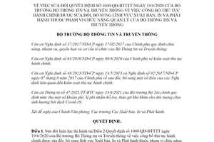 Quyết định 909a/QĐ-BTTTT 2021 sửa đổi Quyết định 1040/QĐ-BTTTT