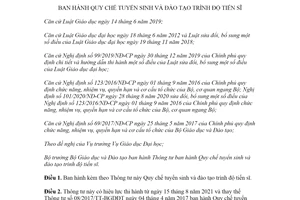 Thông tư 18/2021/TT-BGDĐT Quy chế tuyển sinh và đào tạo trình độ tiến sĩ