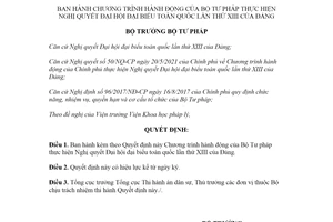 Quyết định 1116/QĐ-BTP 2021 thực hiện Nghị quyết Đại hội đại biểu toàn quốc lần thứ XIII