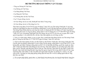 Công điện 08/CĐ-BGTVT 2021 áp dụng biện pháp khẩn cấp phòng chống dịch Covid19 ngành Giao thông vận tải