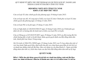 Nghị quyết 02/2021/NQ-HĐND miễn thu phí thăm quan di tích lịch sử núi Bà Đen tỉnh Tây Ninh