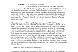 Official Dispatch 5322/CV-BCD 2021 guidelines foreign experts entering Vietnam during COVID19