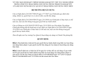 Quyết định 835/QĐ-BXD 2021 quy trình nội bộ giải quyết thủ tục hành chính lĩnh vực hoạt động xây dựng