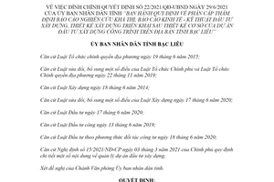 Quyết định 289/QĐ-UBND 2021 đính chính Quyết định 22/2021/QĐ-UBND tỉnh Bạc Liêu