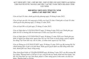 Nghị quyết 08/2021/NQ-HĐND lệ phí cấp giấy phép lao động cho người nước ngoài Tây Ninh