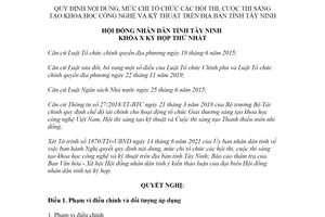 Nghị quyết 11/2021/NQ-HĐND nội dung chi tổ chức cuộc thi sáng tạo khoa học tỉnh Tây Ninh