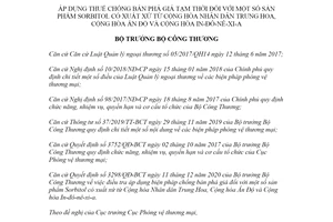 Quyết định 1719/QĐ-BCT 2021 thuế chống bán phá giá đối với Sorbitol từ Trung Hoa