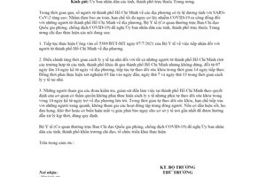 Công văn 5533/BYT-MT 2021 điều chỉnh thời gian cách ly y tế tại nhà người về từ Hồ Chí Minh