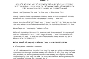 Thông tư 09/2021/TT-NHNN sửa đổi Thông tư 42/2015/TT-NHNN