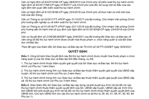 Quyết định 1401/QĐ-UBND 2021 thủ tục hành chính chuẩn hóa Sở Giáo dục tỉnh Bắc Giang