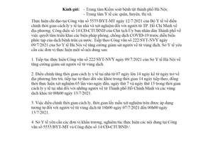 Công văn 225/SYT-NVY 2021 điều chỉnh thời gian cách ly tại nhà người về từ vùng dịch Hà Nội