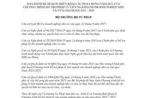 Quyết định 1146/QĐ-BTP 2021 Chương trình hỗ trợ pháp lý doanh nghiệp nhỏ và vừa