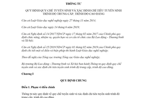 Thông tư 05/2021/TT-BLĐTBXH quy chế tuyển sinh trình độ trung cấp trình độ cao đẳng