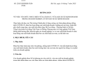 Công văn 2242/LĐTBXH-TLĐ-PTM 2021 tổ chức thực hiện vừa cách ly vừa sản xuất kinh doanh