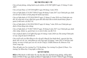 Quyết định 3448/QĐ-BYT 2021 phê duyệt có điều kiện vắc xin cho nhu cầu cấp bách chống dịch COVID19