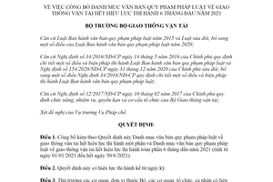 Quyết định 1307/QĐ-BGTVT 2021 công bố văn bản pháp luật về giao thông vận tải hết hiệu lực