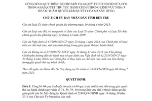 Quyết định 1614/QĐ-UBND 2021 giải quyết thủ tục hành chính lĩnh vực nhà ở Sở Xây dựng Bến Tre