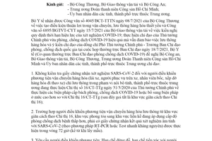 Công văn 5753/BYT-MT 2021 xét nghiệm và tạo điều kiện thuận lợi cho người vận chuyển hàng hóa