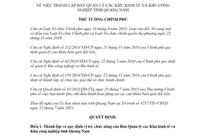 Quyết định 1229/QĐ-TTg 2021 thành lập Ban Quản lý các Khu kinh tế tỉnh Quảng Nam