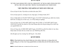 Quyết định 73/QĐ-VKSTC 2021 tiêu chuẩn sử dụng diện tích chuyên dùng ngành Kiểm sát nhân dân