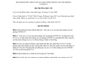 Quyết định 3518/QĐ-BYT 2021 Tiêu chí cơ sở an toàn tiêm vắc xin COVID 19