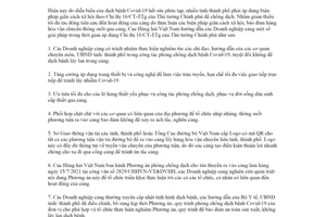 Công văn 2855/CHHVN-VTDVHH 2021 phương tiện ra vào cảng khu vực áp dụng Chỉ thị 16/CT-TTg