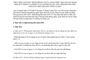 Kế hoạch 98/KH-UBND 2021 Chương trình phòng ngừa trẻ em lao động trái pháp luật tỉnh Cà Mau