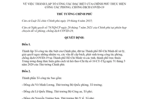 Quyết định 1292/QĐ-TTg 2021 thành lập Tổ công tác phòng chống dịch COVID 19