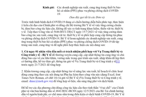 Công văn 5776/BYT-TB-CT 2021 đảm bảo sản xuất cung ứng PPE phòng chống COVID19