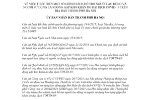 Quyết định 3642/QĐ-UBND 2021 hỗ trợ người lao động gặp khó khăn COVID 19 Hà Nội